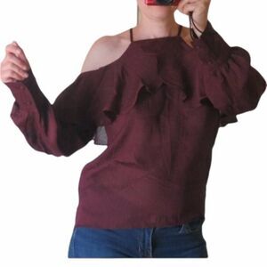 Line and Dot long sleeves ruffles open shoulders top blouse size Small